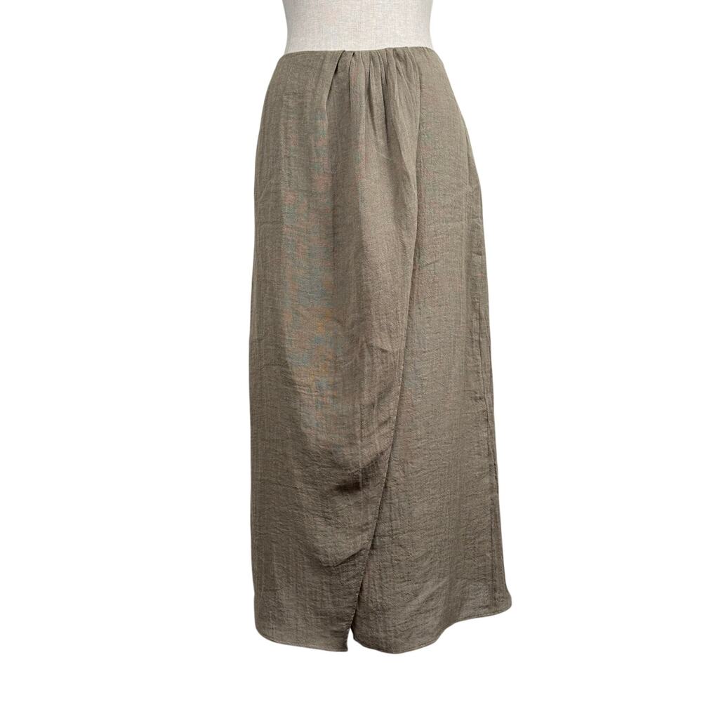 Massimo Dutti Linen Blend Faux Wrap Midi Maxi Skirt Tan Taupe Medium